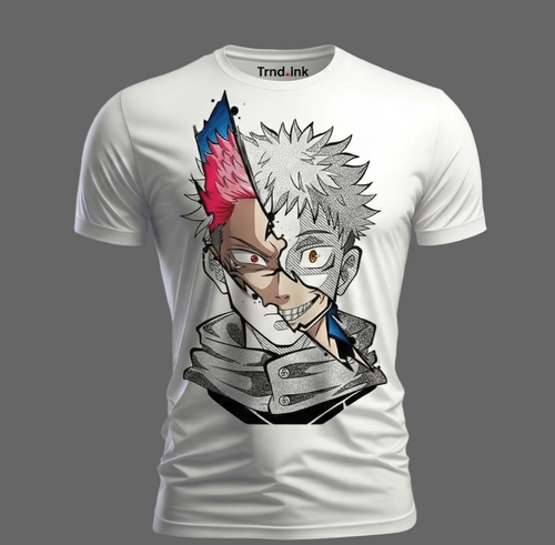 Camisa de poliester sublimada con la cara del Anime Jujutsu Kaisen, Yuji Itadori mitad humano y mitad demonio marca Trnd.Ink.
