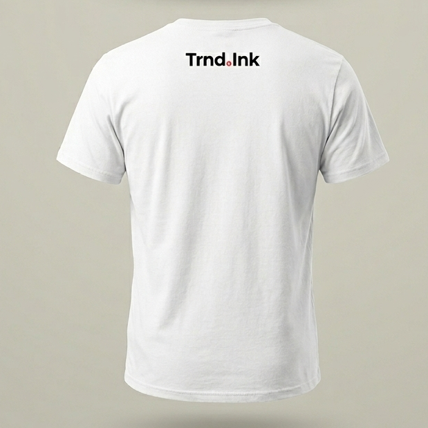 Camiseta blanca de algodón premium con logo Trnd.ink estampado en la parte superior trasera, estilo streetwear minimalista y corte moderno.