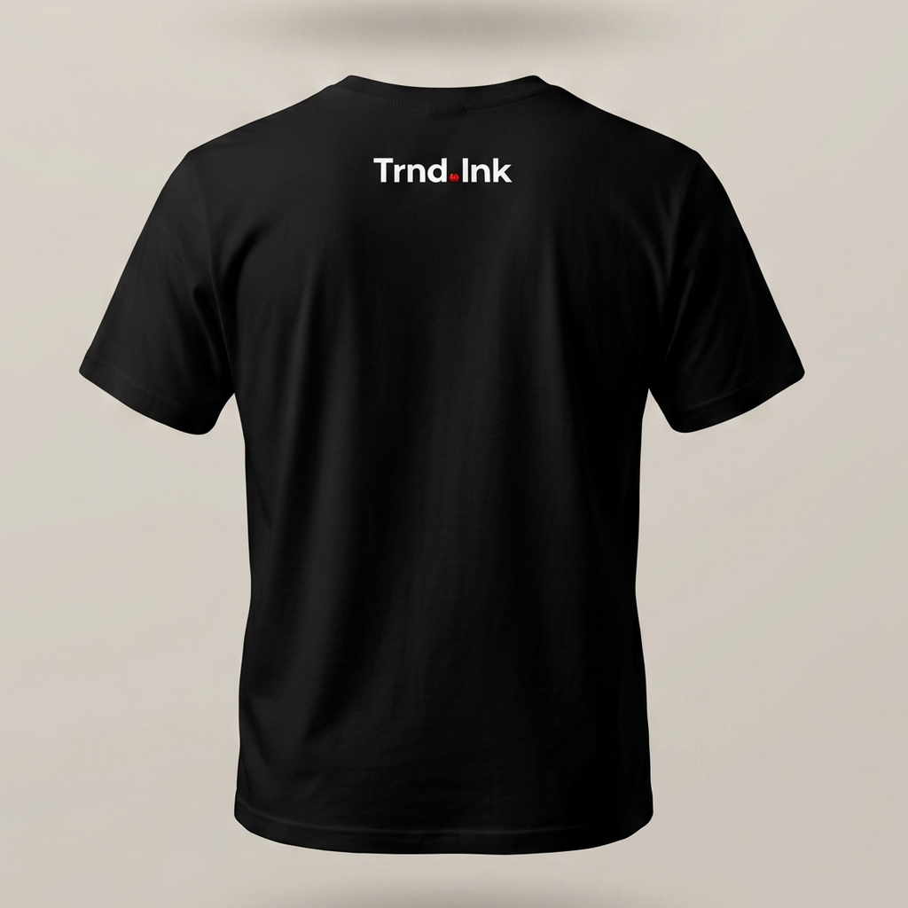 Camiseta negra Trnd Ink con logo blanco y rojo en la parte superior trasera, estilo minimalista streetwear.