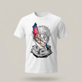 Camisa en poliester con estampado de yuji itadori sublimado en estado dual mitad demonio y mitad humano